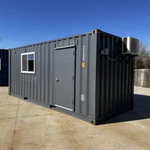 20ft Slate Gray Shiplap 120V Shipping Container Office with Mini Split – Modern Portable Workspace