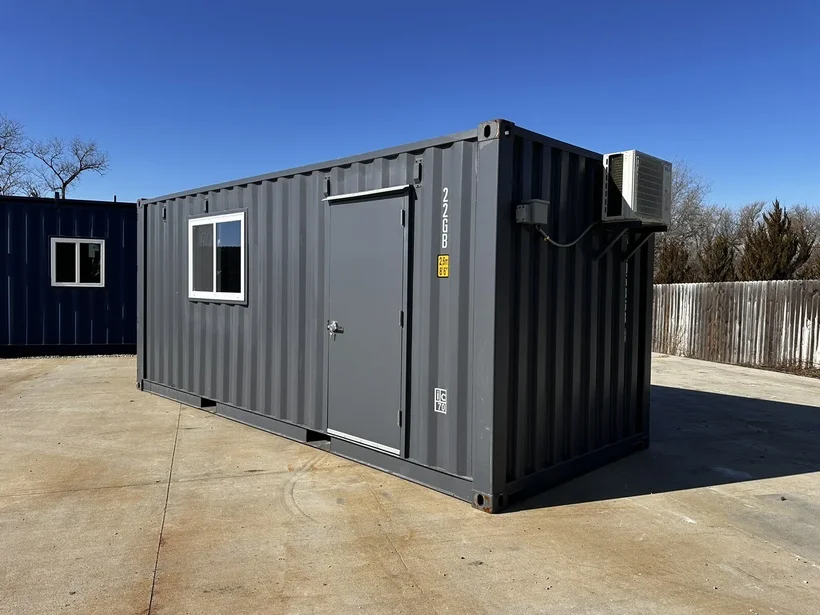 20ft Slate Gray Shiplap 120V Shipping Container Office with Mini Split – Modern Portable Workspace